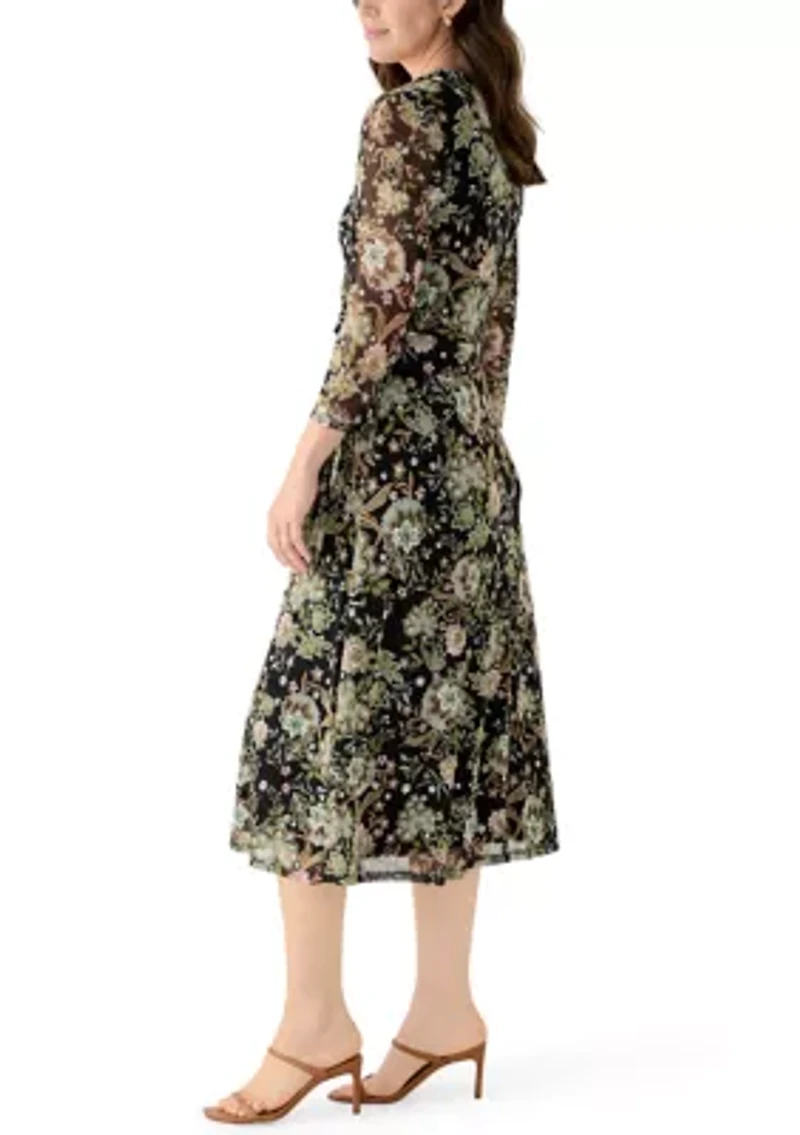 Women's Long Sleeve Printed Mesh Shift Dress