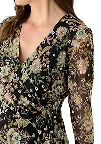 Women's Long Sleeve Printed Mesh Shift Dress