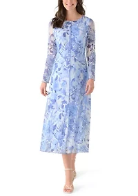 Women's Long Sleeve Printed Mesh Shift Dress