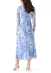 Women's Long Sleeve Printed Mesh Shift Dress