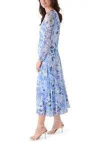 Women's Long Sleeve Printed Mesh Shift Dress