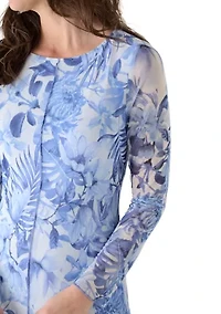 Women's Long Sleeve Printed Mesh Shift Dress