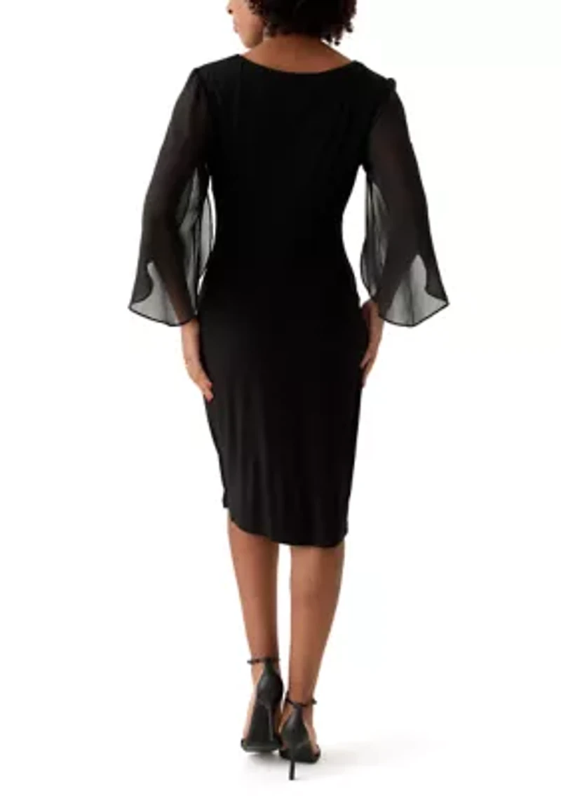 Women's Solid Dress with Chiffon Sleeves