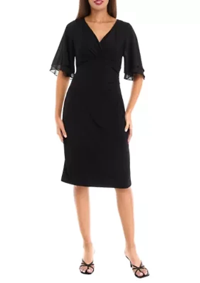 Women's Short Sleeve V-Neck Solid Sheath Dress