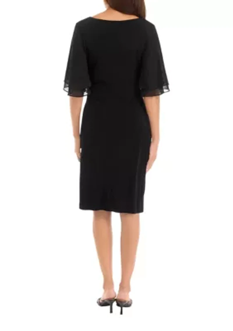 Women's Short Sleeve V-Neck Solid Sheath Dress