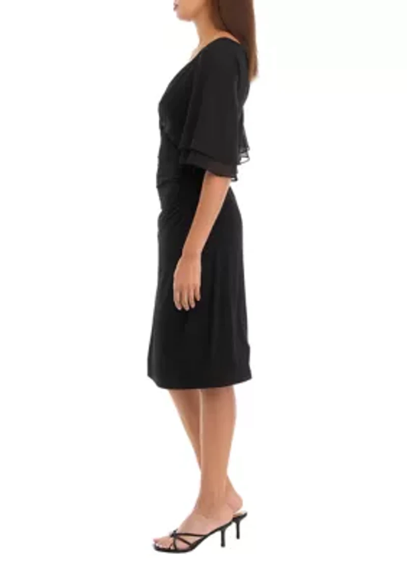 Women's Short Sleeve V-Neck Solid Sheath Dress