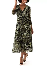 Women's Long Sleeve V-Neck Paisley A-Line Dress