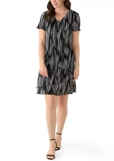 Women's Short Sleeve Printed Bodre A-Line Dress