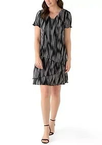 Women's Short Sleeve Printed Bodre A-Line Dress