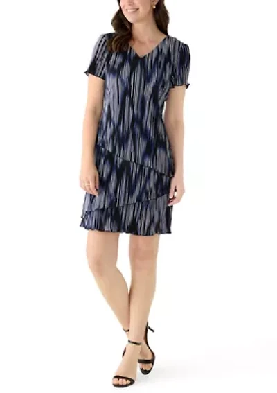 Women's Short Sleeve Printed Bodre A-Line Dress
