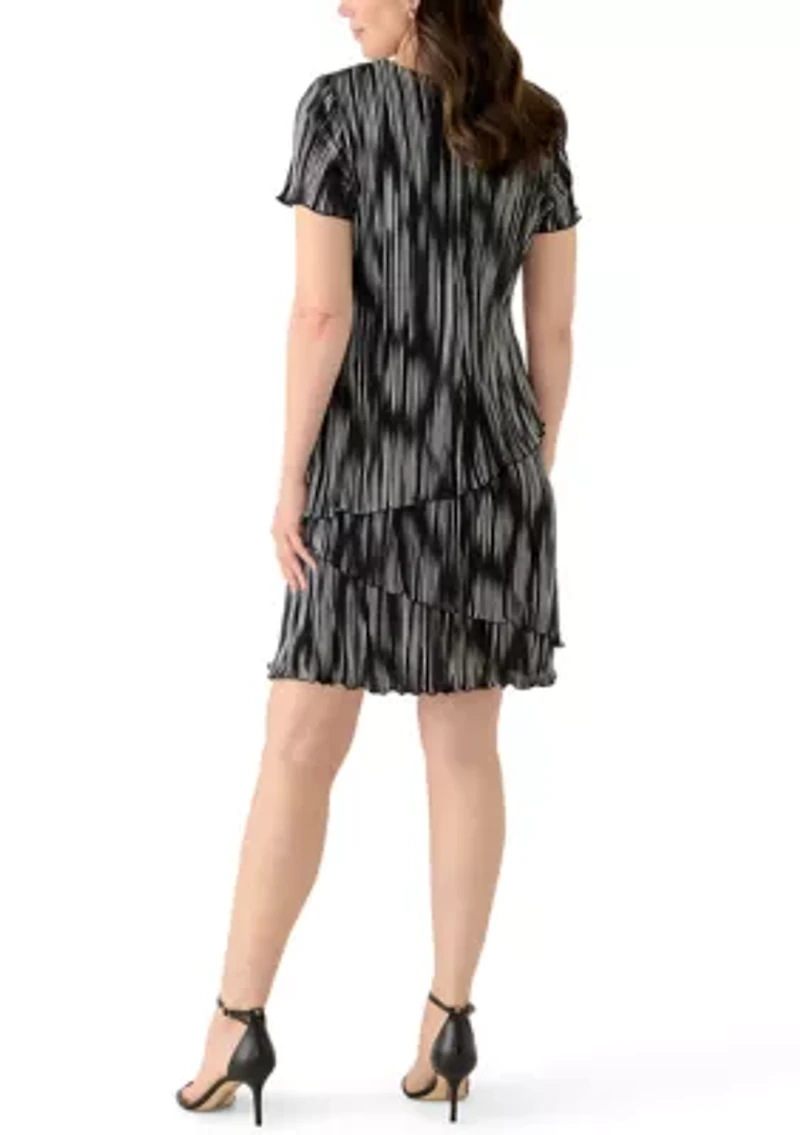 Women's Short Sleeve Printed Bodre A-Line Dress
