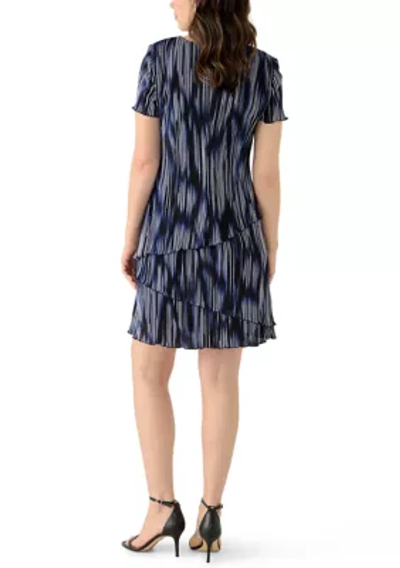 Women's Short Sleeve Printed Bodre A-Line Dress
