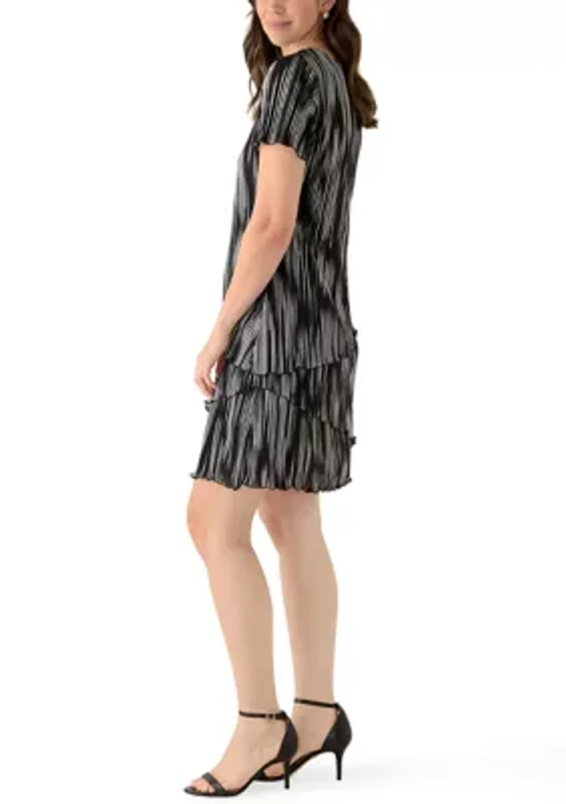 Women's Short Sleeve Printed Bodre A-Line Dress