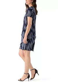 Women's Short Sleeve Printed Bodre A-Line Dress