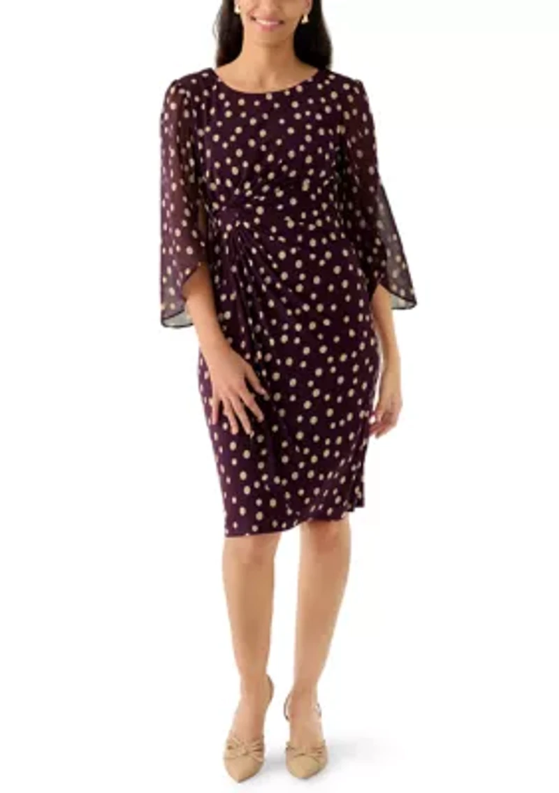 Women's 3/4 Sleeve Dot Print Sheath Dress