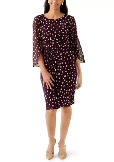 Women's 3/4 Sleeve Dot Print Sheath Dress