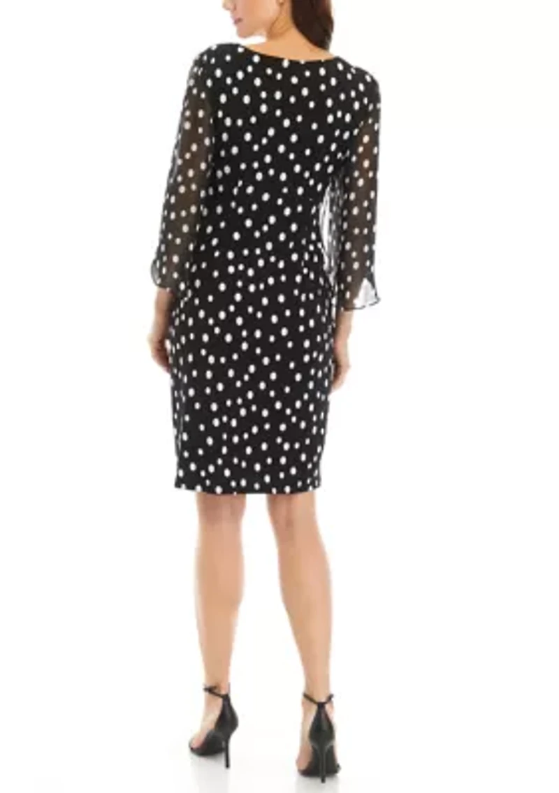 Women's 3/4 Sleeve Dot Print Sheath Dress