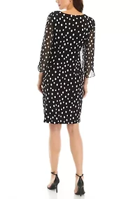 Women's 3/4 Sleeve Dot Print Sheath Dress