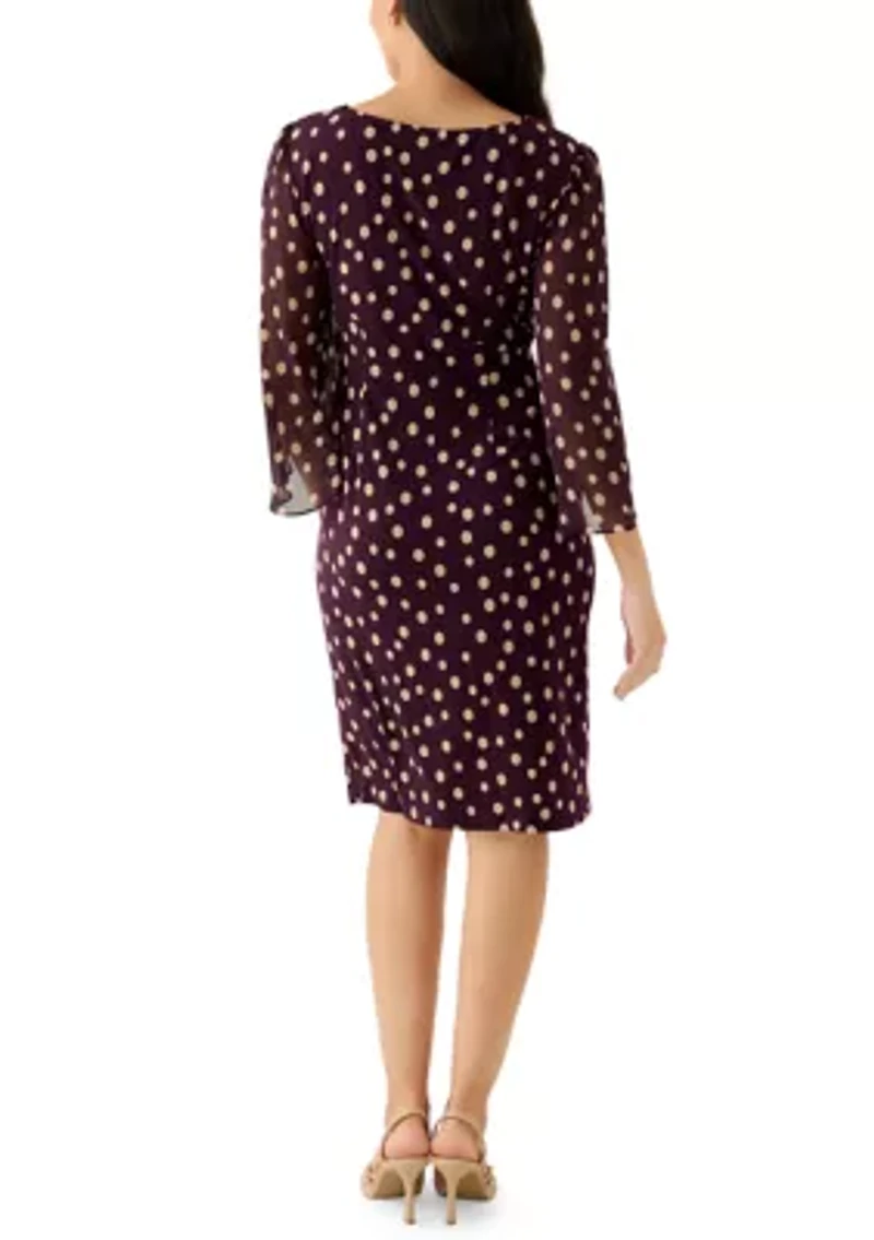 Women's 3/4 Sleeve Dot Print Sheath Dress