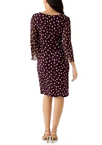 Women's 3/4 Sleeve Dot Print Sheath Dress
