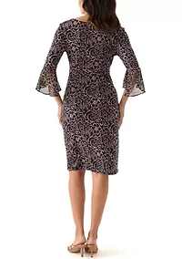 Women's 3/4 Sleeve Crew Neck Paisley Print A-Line Dress