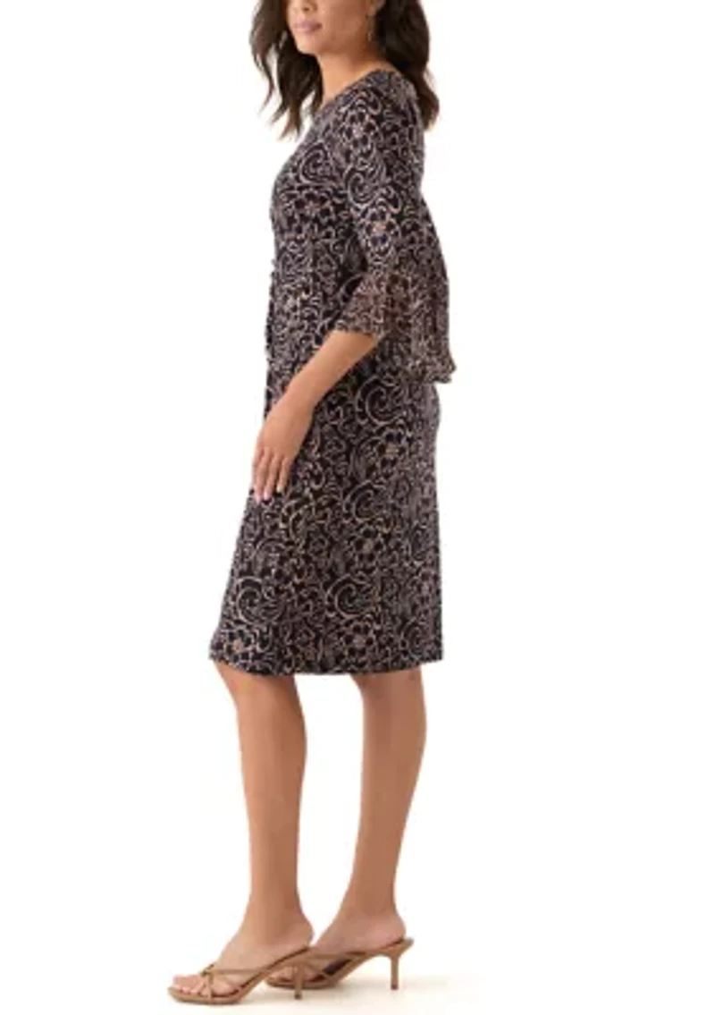 Women's 3/4 Sleeve Crew Neck Paisley Print A-Line Dress