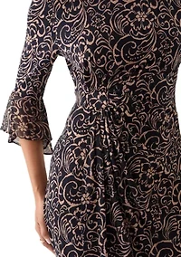 Women's 3/4 Sleeve Crew Neck Paisley Print A-Line Dress