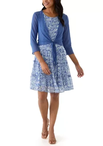 Women's 3/4 Sleeve Crew Neck Floral Print Jacket Dress