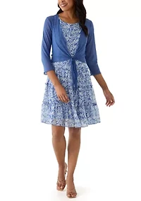 Women's 3/4 Sleeve Crew Neck Floral Print Jacket Dress