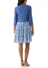 Women's 3/4 Sleeve Crew Neck Floral Print Jacket Dress