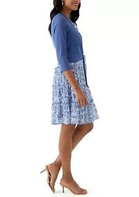 Women's 3/4 Sleeve Crew Neck Floral Print Jacket Dress