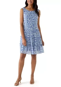 Women's 3/4 Sleeve Crew Neck Floral Print Jacket Dress