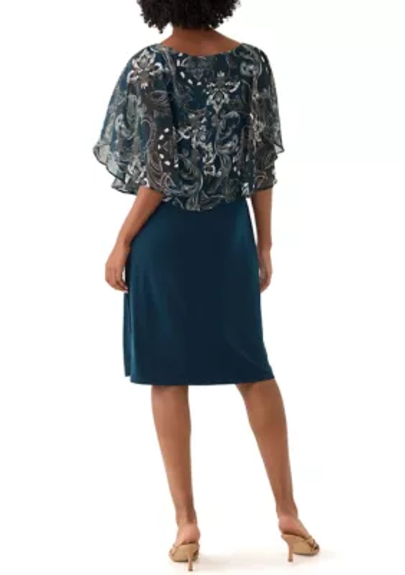 Women's Cape Sleeve Paisley Print A-Line Dress