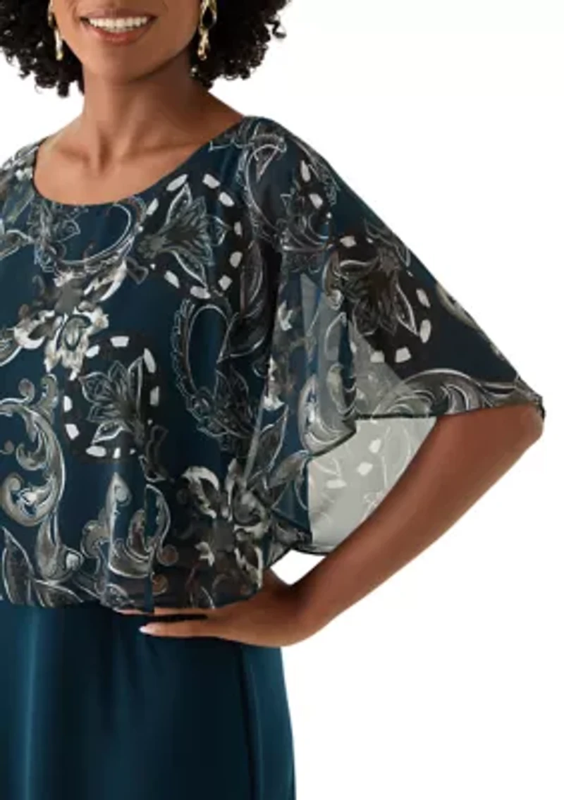 Women's Cape Sleeve Paisley Print A-Line Dress