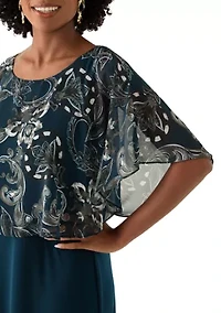 Women's Cape Sleeve Paisley Print A-Line Dress