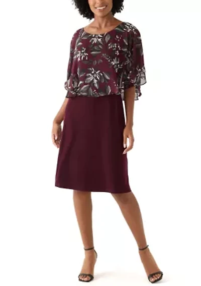 Women's Cape Sleeve Floral Print A-Line Dress