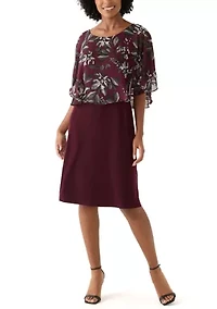 Women's Cape Sleeve Floral Print A-Line Dress