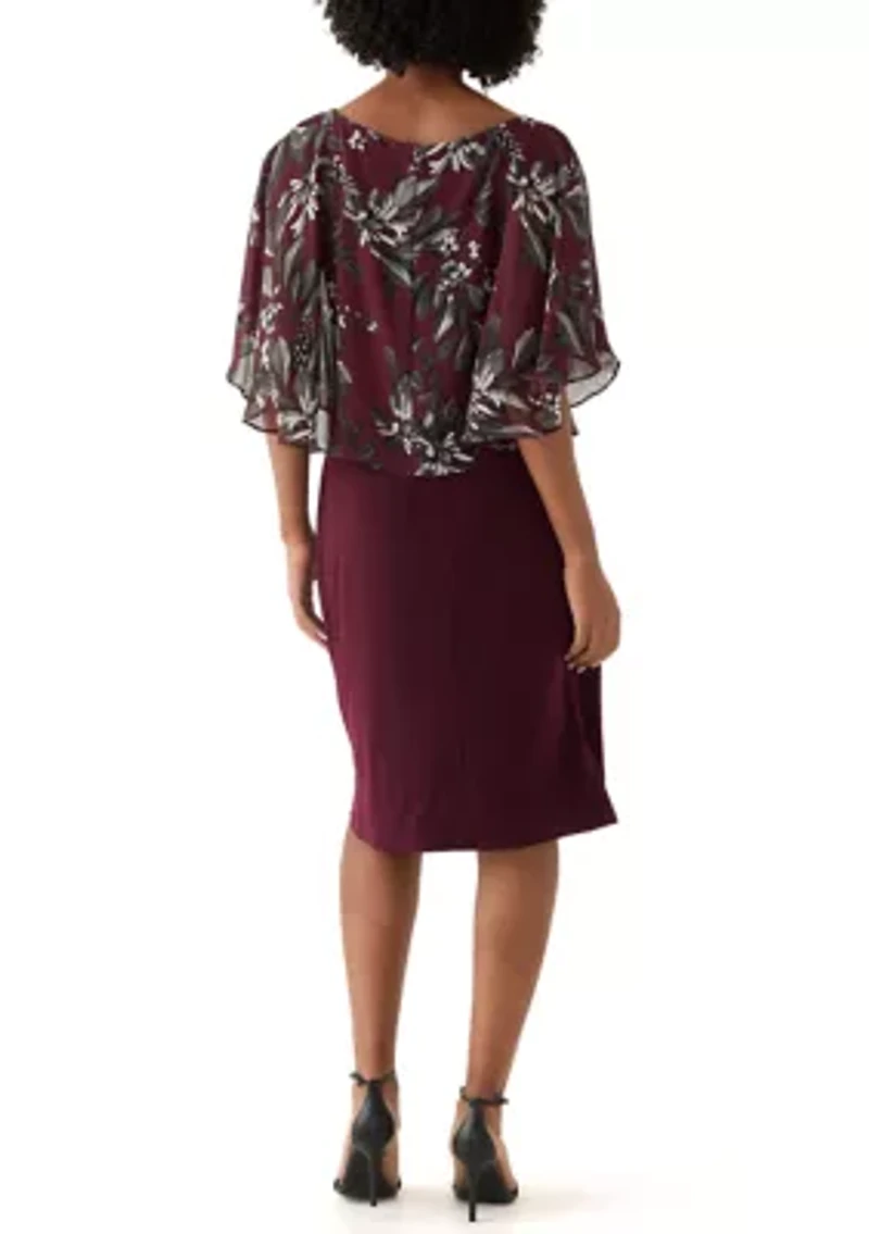 Women's Cape Sleeve Floral Print A-Line Dress