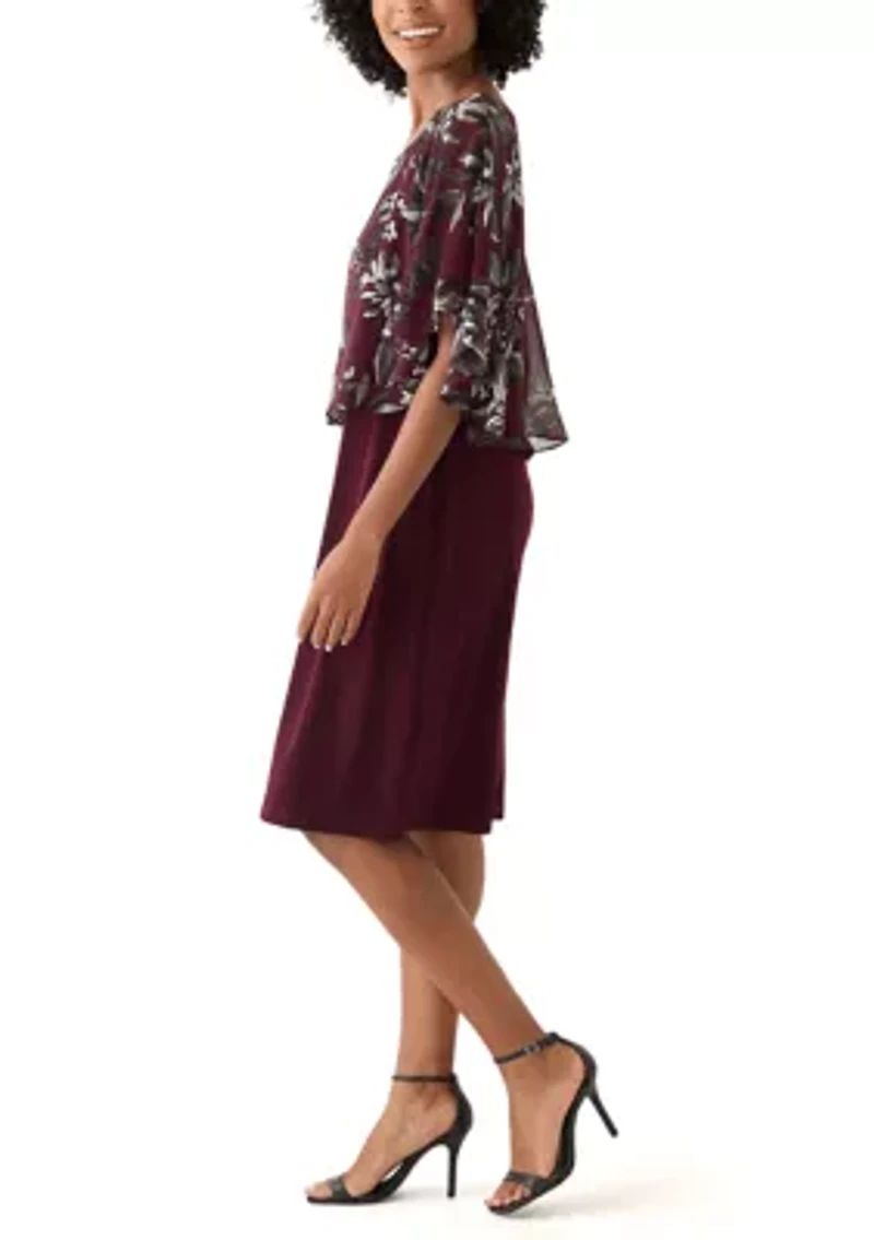 Women's Cape Sleeve Floral Print A-Line Dress