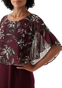 Women's Cape Sleeve Floral Print A-Line Dress