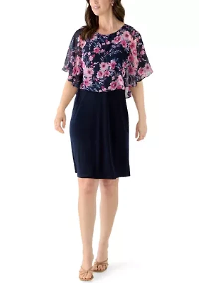 Women's Short Sleeve Printed Chiffon Overlay Dress