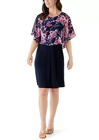 Women's Short Sleeve Printed Chiffon Overlay Dress