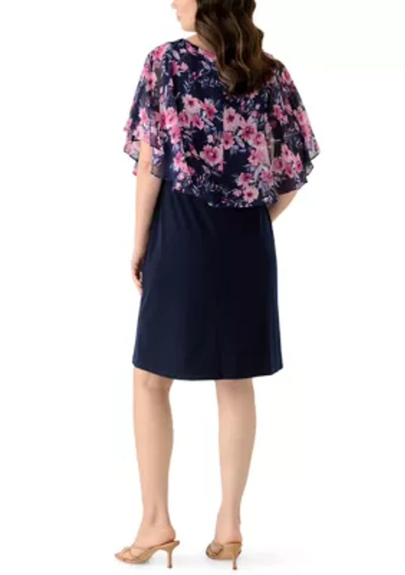 Women's Short Sleeve Printed Chiffon Overlay Dress