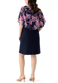 Women's Short Sleeve Printed Chiffon Overlay Dress