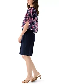 Women's Short Sleeve Printed Chiffon Overlay Dress