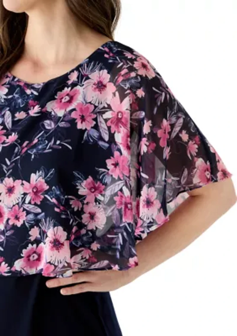 Women's Short Sleeve Printed Chiffon Overlay Dress