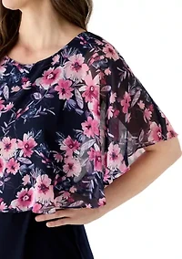 Women's Short Sleeve Printed Chiffon Overlay Dress