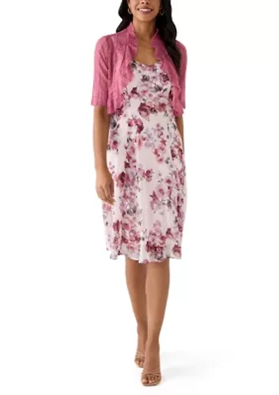 Women's Short Sleeve Scoop Neck Floral Print Jacket Dress