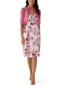 Women's Short Sleeve Scoop Neck Floral Print Jacket Dress