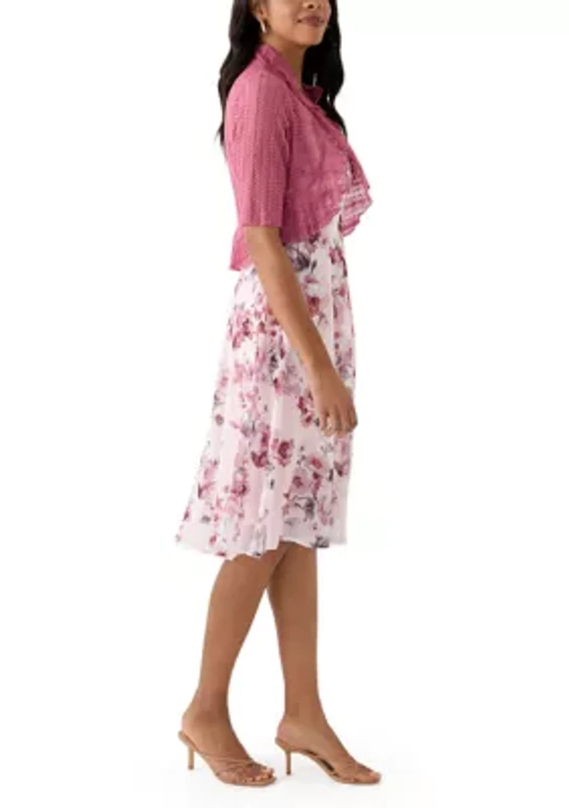 Women's Short Sleeve Scoop Neck Floral Print Jacket Dress
